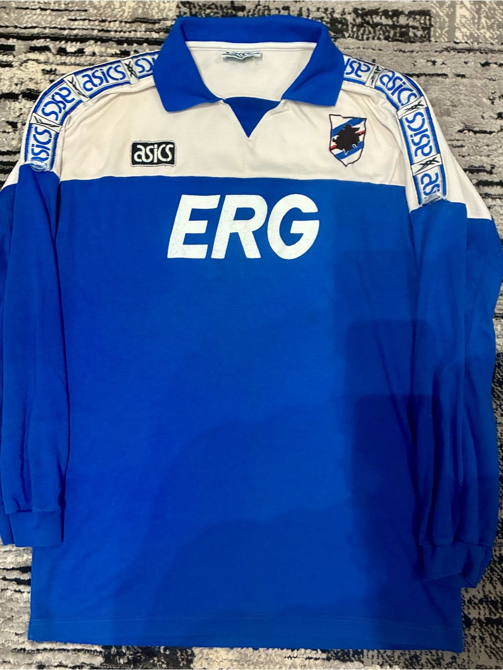 Asics Blue and White Long-Sleeve Rugby Shirt with ERG Logo